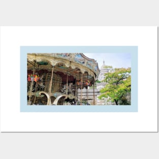 Paris Montmartre Carousel and Sacre-Coeur in Summer Posters and Art